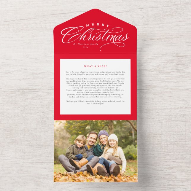 Merry Christmas holiday family update trifold card (Inside)