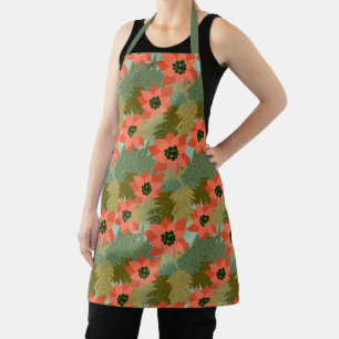 Merry Christmas Holiday Floral Poinsettia Pattern Apron