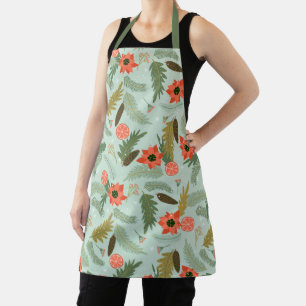 Merry Christmas Holiday Floral Poinsettia Pattern Apron