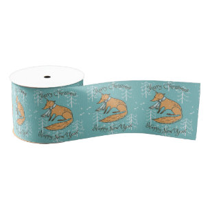 Merry Christmas Holiday Fox Cozy Grosgrain Ribbon