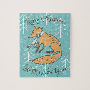 Merry Christmas Holiday Fox Cozy Jigsaw Puzzle
