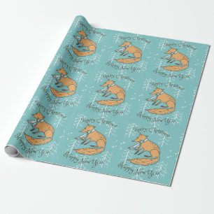 Merry Christmas Holiday Fox Cozy Wrapping Paper