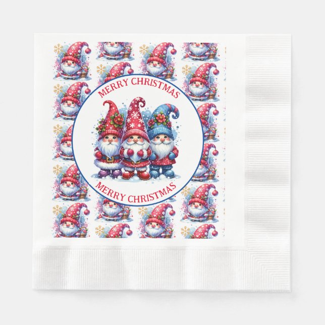 Merry Christmas Holiday Gnomes Napkin (Front)
