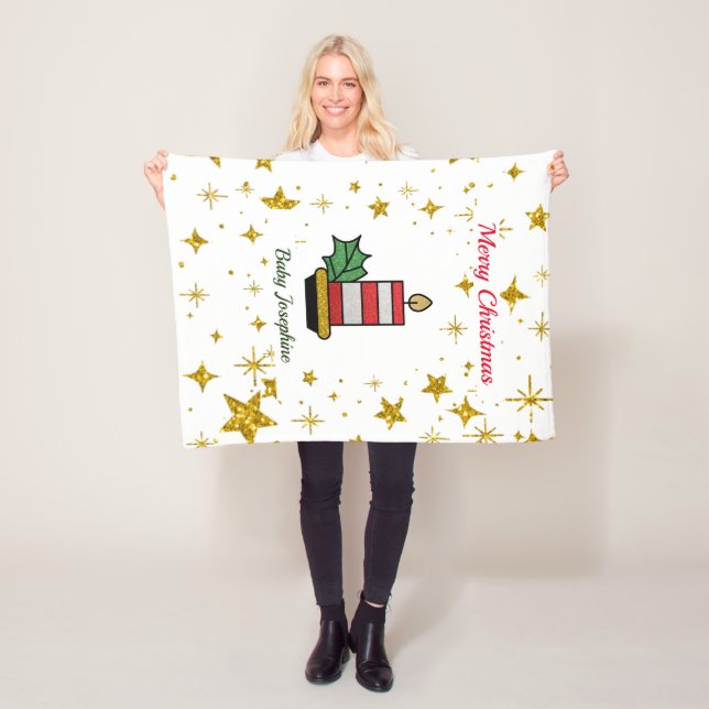 Merry Christmas Holiday Gold Sparkle Glitter Baby Fleece Blanket (In Situ)