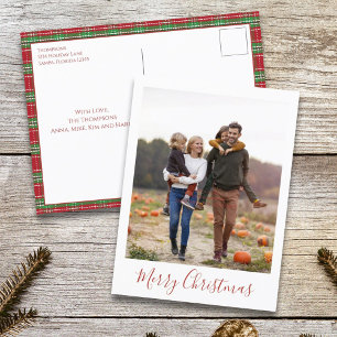 Merry Christmas Holiday Green Red Country Plaid Postcard