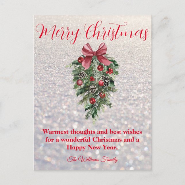 merry christmas holiday greenery deco white snowy  postcard (Front)