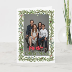 Merry Christmas Holiday Greenery Family Photo Card