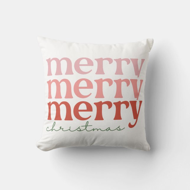 Merry Christmas Holiday Groovy Retro Throw Pillow (Front)