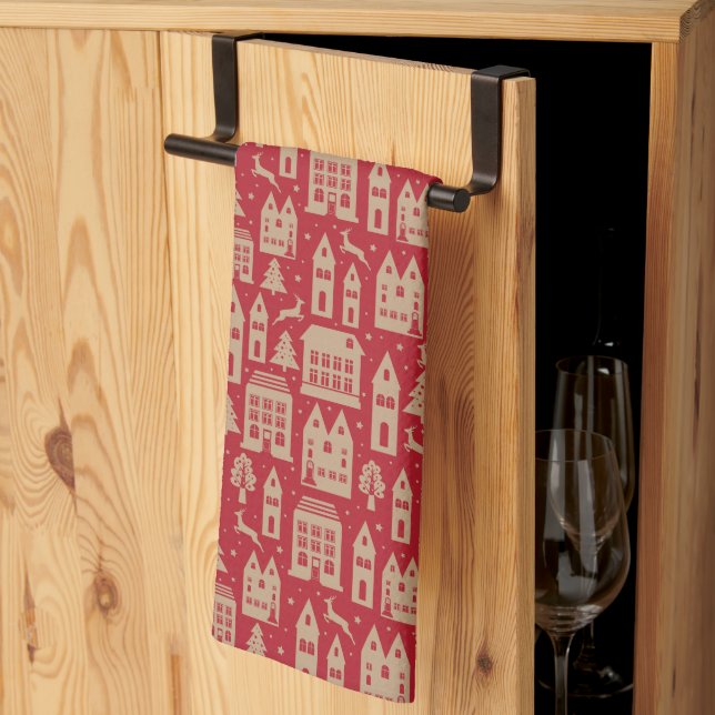 MERRY CHRISTMAS | Holiday House Pattern Kitchen Towel (Thirds Fold)