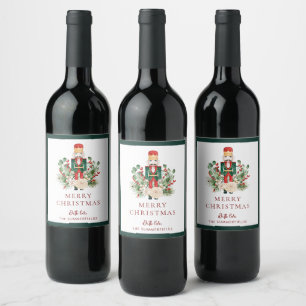 Merry Christmas Holiday Nutcracker Script Greenery Wine Label