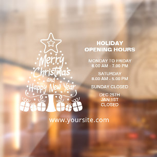 Merry Christmas, Holiday Opening Hours Sign, Window Cling
