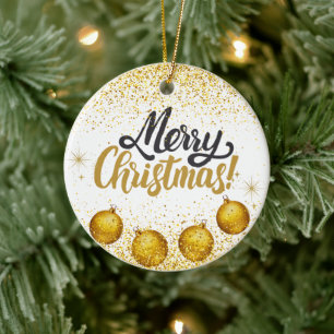 Merry Christmas Holiday Party Glitter Ceramic Ornament