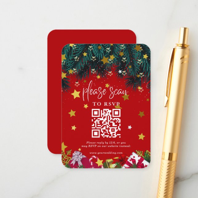 Merry Christmas Holiday Party QR Code RSVP Enclosure Card (Front/Back In Situ)