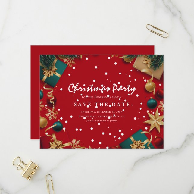 Merry Christmas Holiday Party Save The Date Invitation Postcard (Front/Back In Situ)