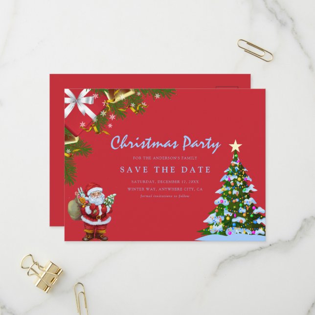 Merry Christmas Holiday Party Save The Date Invitation Postcard (Front/Back In Situ)