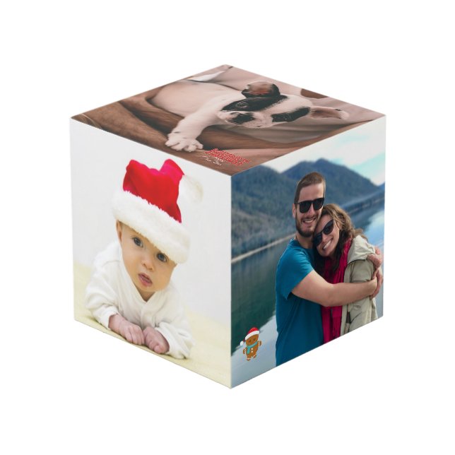 Merry Christmas Holiday Personalized Five Photo Cube (Front Angled)