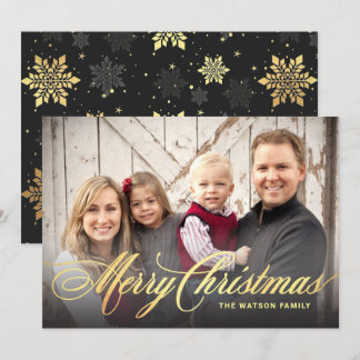 Merry Christmas Holiday Photo Cards Faux Gold Foil