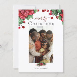 Merry Christmas Holiday Photo Floral Berry Card
