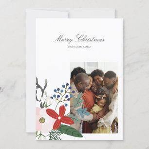 Merry Christmas Holiday Photo Floral Card