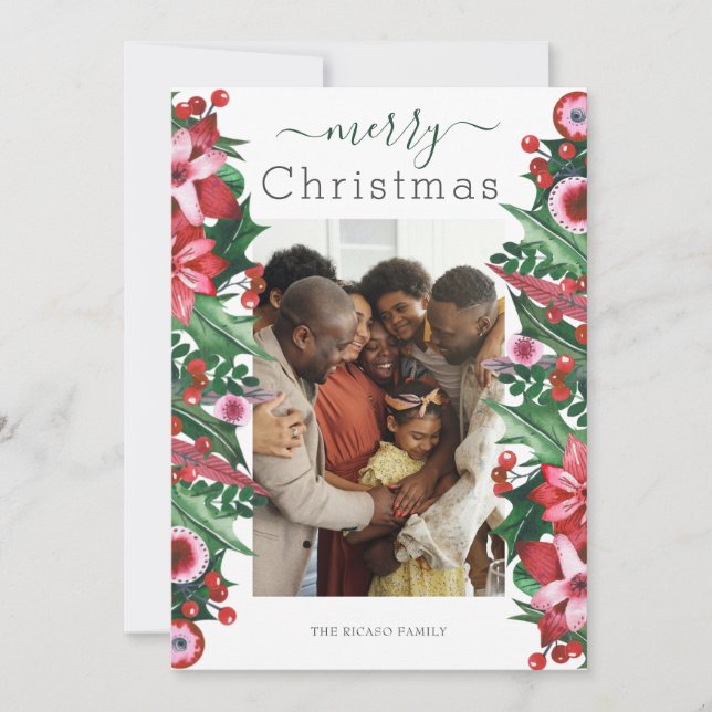 Merry Christmas Holiday Photo Holly Berry (Front)