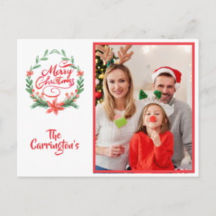 Merry Christmas Holiday Photo Wreath Festive Postcard