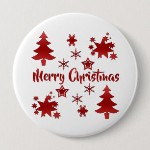 Merry Christmas, Holiday Red Design, 4 Inch Round Button