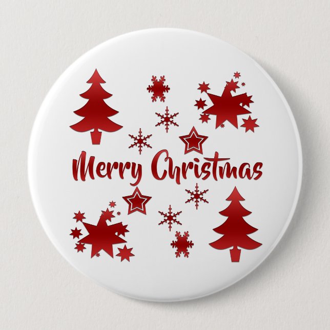 Merry Christmas, Holiday Red Design, 4 Inch Round Button (Front)