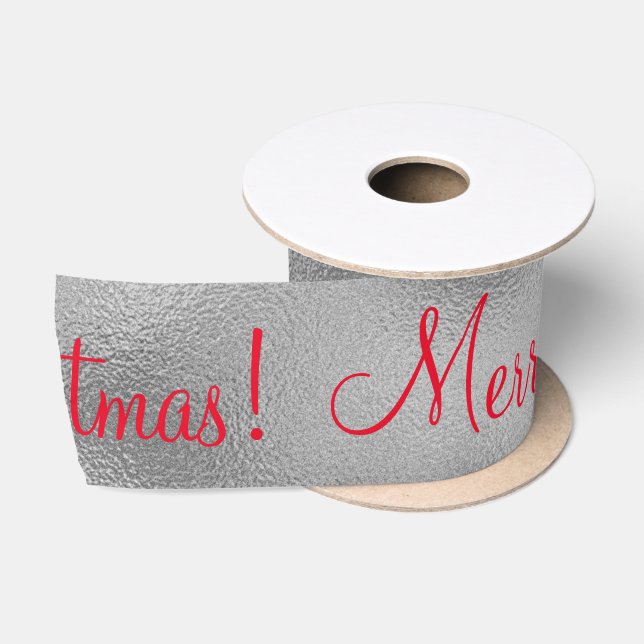 Merry Christmas Holiday Silver Satin Ribbon (Spool)