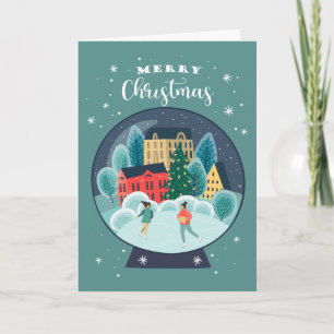 Merry Christmas Holiday Skaters Snow Globe