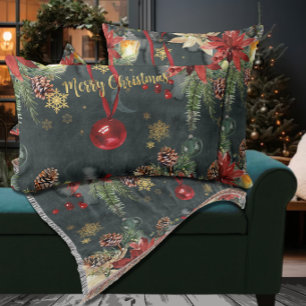 Merry Christmas Holiday Splendour Lumbar Pillow