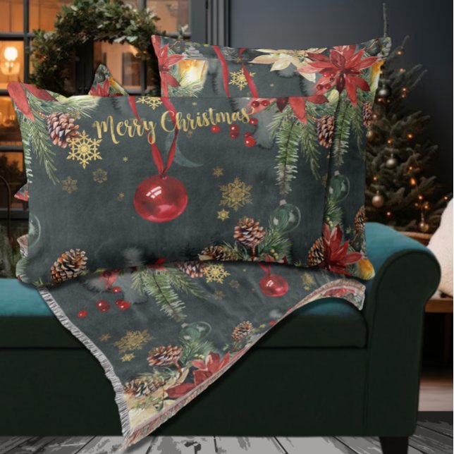 Merry Christmas Holiday Splendour Lumbar Pillow (Creator Uploaded)