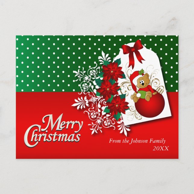 Merry Christmas Holiday Teddy Bear Postcard (Front)