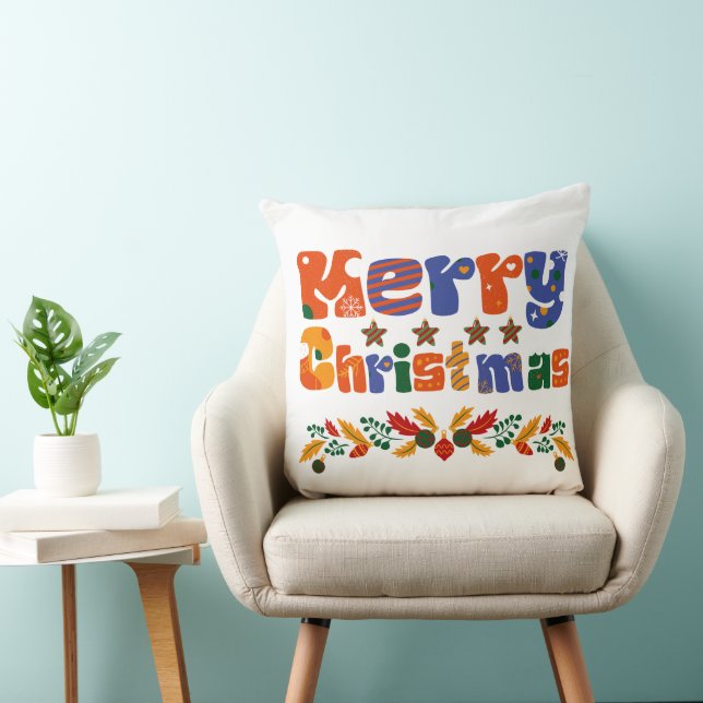 Merry Christmas Holiday Throw Pillow (Chair)