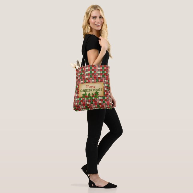 Merry Christmas Holiday Women's Quilt Pattern Tote Bag (On Model)