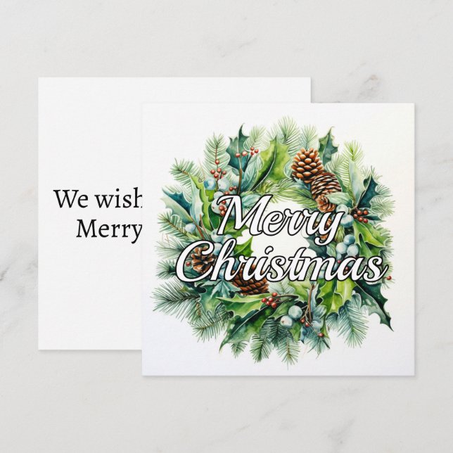 Merry Christmas Holiday Wreath Card (Front/Back)