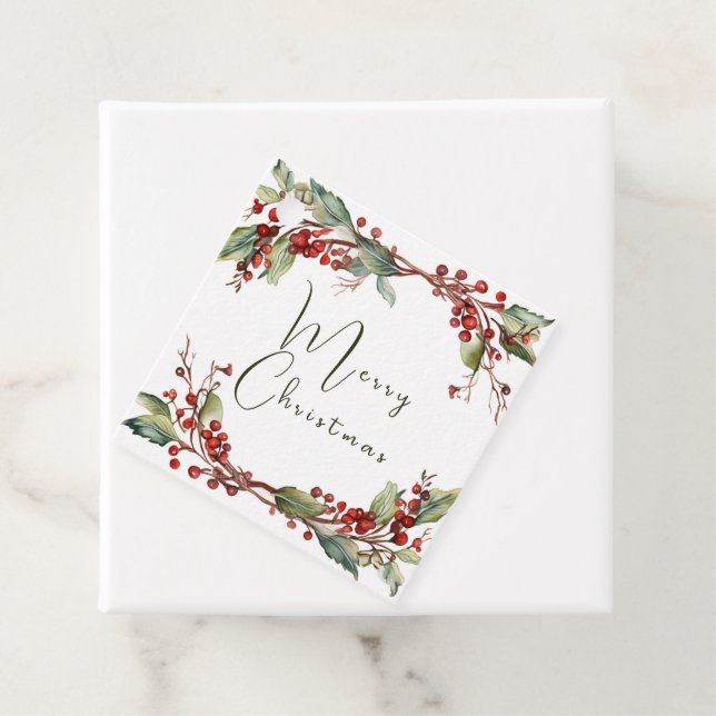 Merry Christmas Holiday Wreath Favour Tags (In Situ)