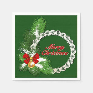 Merry Christmas Holiday Wreath Green Napkins