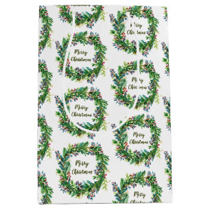 Merry Christmas Holiday Wreath Medium Gift Bag