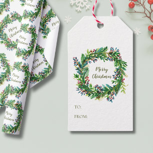 Merry Christmas Holiday Wreath Medium Gift Bag Tags