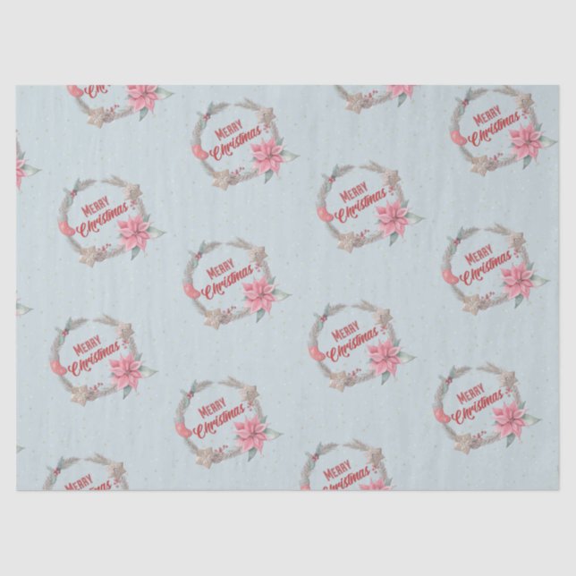 Merry Christmas Holiday Wreath Pattern Tissue Paper (Front)