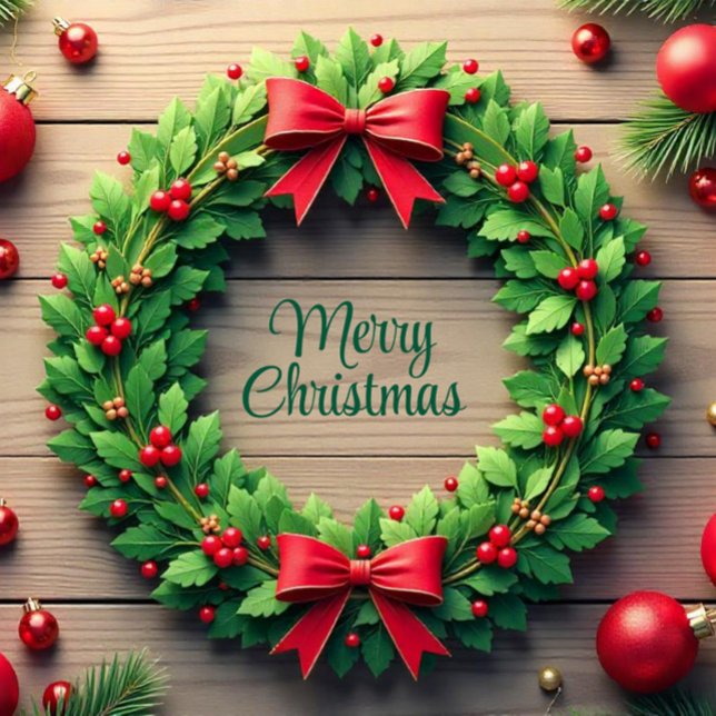 Merry Christmas Holiday Wreath  Postcard (Available in a semi-gloss or matte finish
100% satisfaction guarantee)