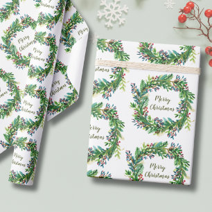 Merry Christmas Holiday Wreath Wrapping Paper