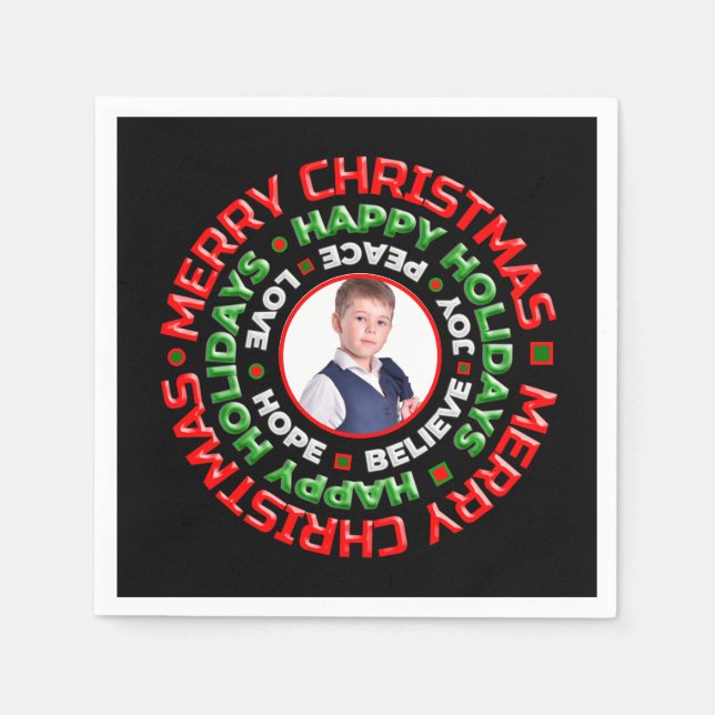 Merry Christmas Holidays Family Photo Personalize Napkin (Front)