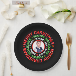 Merry Christmas Holidays Family Photo Personalize  Paper Plate