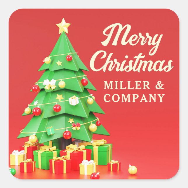 Merry Christmas Holidays Festive Modern Corporate Square Sticker (Front)
