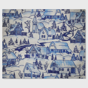 Merry Christmas Holidays Olde-World Winter Village Wrapping Paper