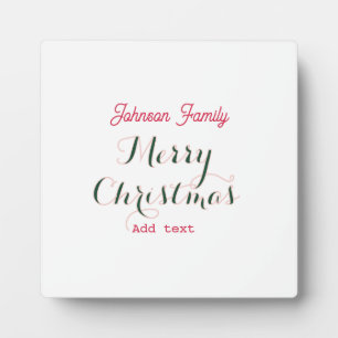 Merry Christmas holidays red green family name tex Plaque