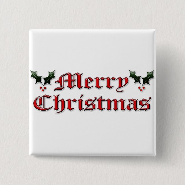 Merry Christmas - Holly 2 Inch Square Button (Front)