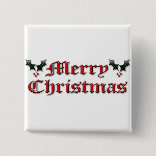 Merry Christmas - Holly 2 Inch Square Button