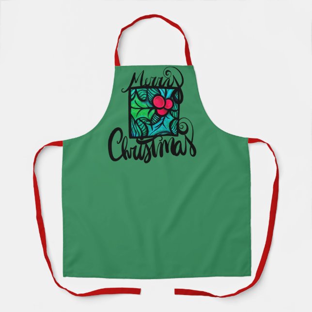 Merry Christmas Holly                              Apron (Front)